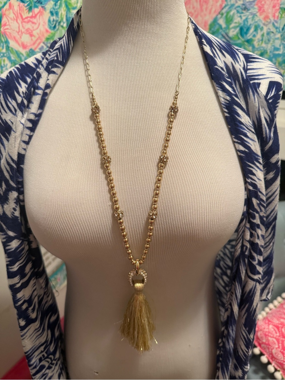 Lilly Pulitzer Gold Beaded Tassel Necklace